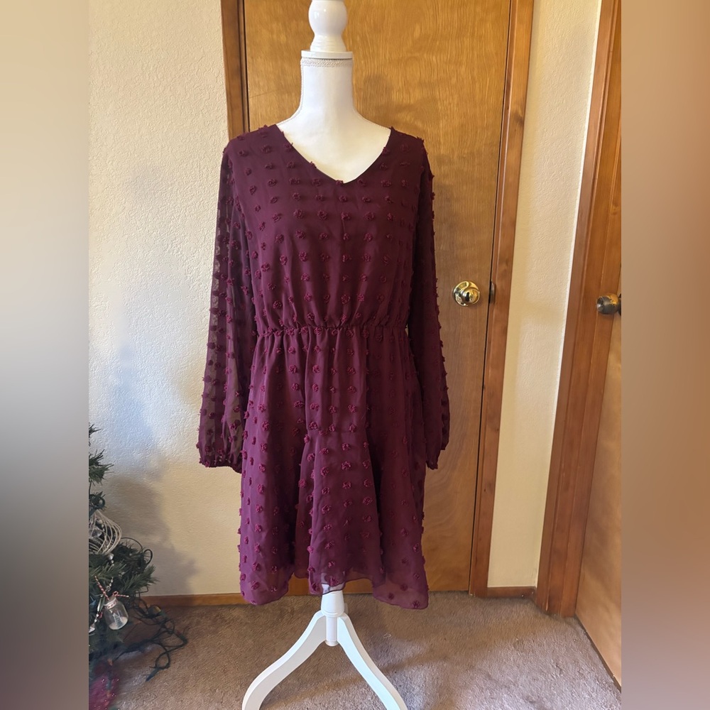 Chic Long Sleeve Burgundy Dress - Picture 3 of 6